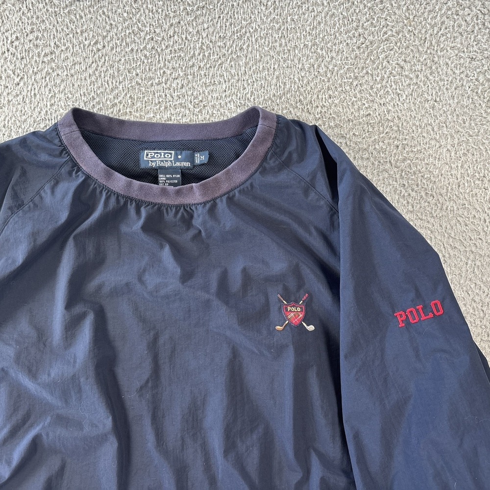 VTG Polo Ralph Lauren Windbreaker Mens Medium Golf Navy Blue Mesh Lined Pullover